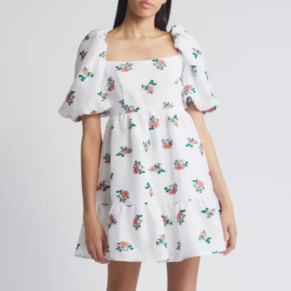 Chelsea28 Brocade Puff Sleeve Babydoll Dress SZ MEDIUM NWT